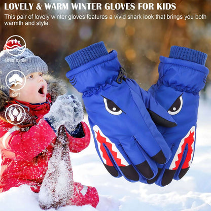 Warm Children Kids Shark Gloves Winter Waterproof Thermal Wind Ski Snow Thermal