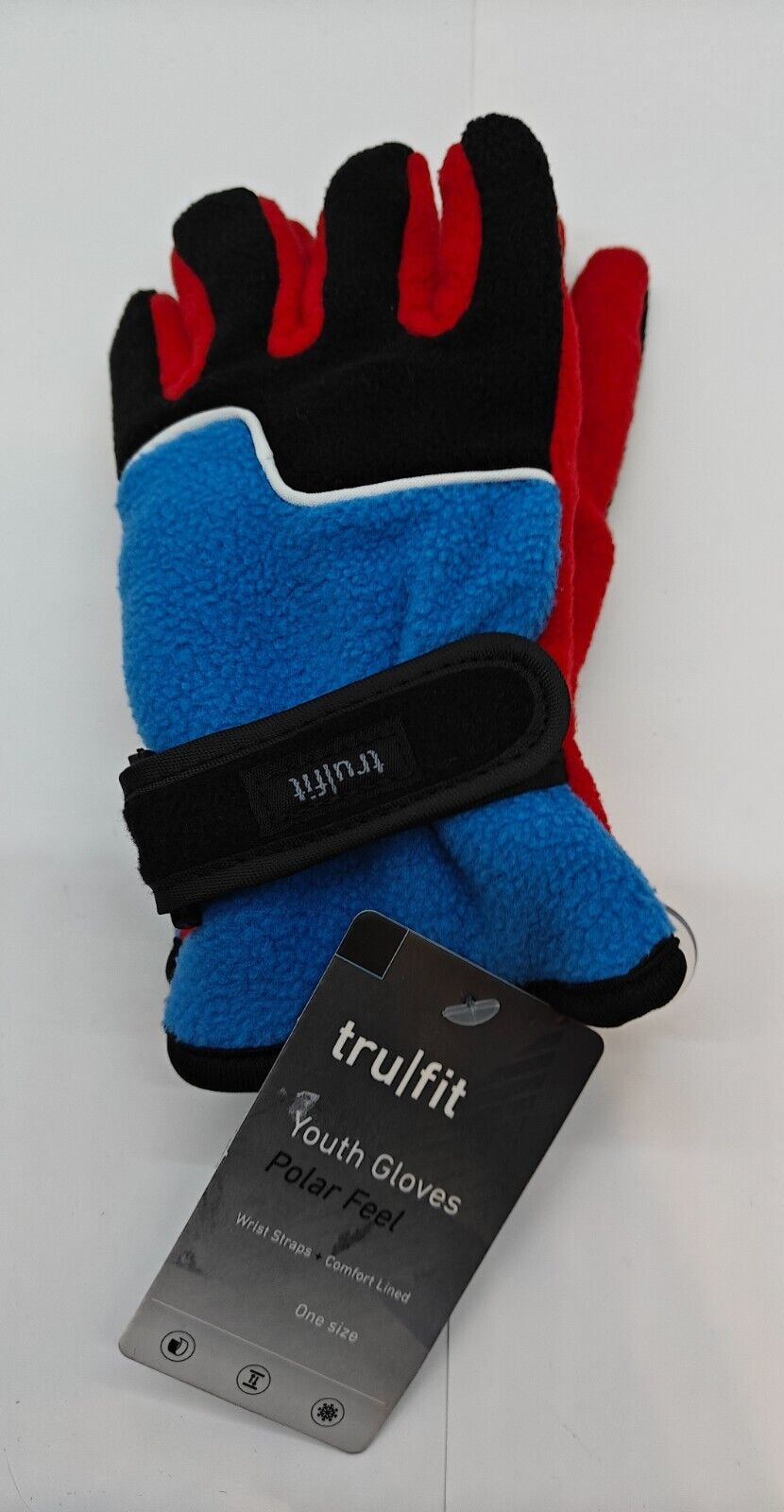 Trufit Youth Boys Gloves - Polar Feel - Wrist Straps - One Size - NWT Brand New