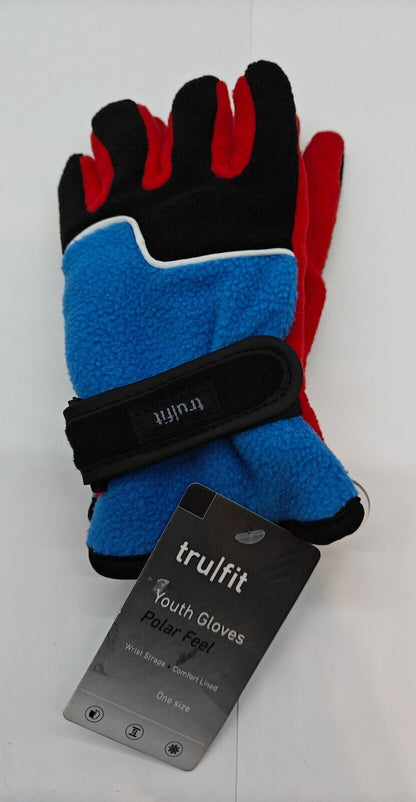 Trufit Youth Boys Gloves - Polar Feel - Wrist Straps - One Size - NWT Brand New