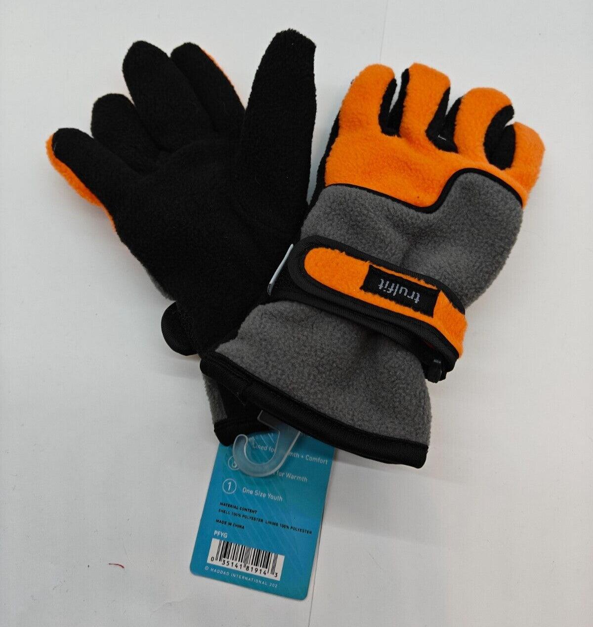 Trufit Youth Boys Gloves - Polar Feel - Wrist Straps - One Size - NWT Brand New
