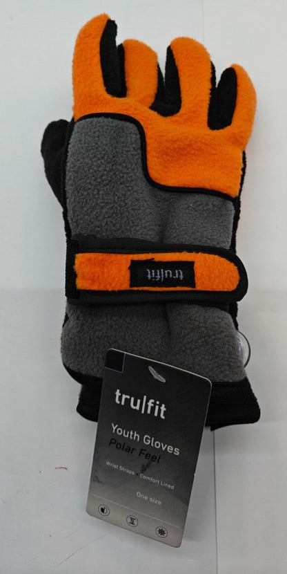 Trufit Youth Boys Gloves - Polar Feel - Wrist Straps - One Size - NWT Brand New