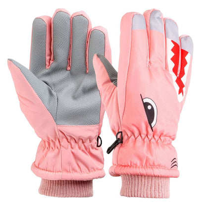 Warm Children Kids Shark Gloves Winter Waterproof Thermal Wind Ski Snow Thermal