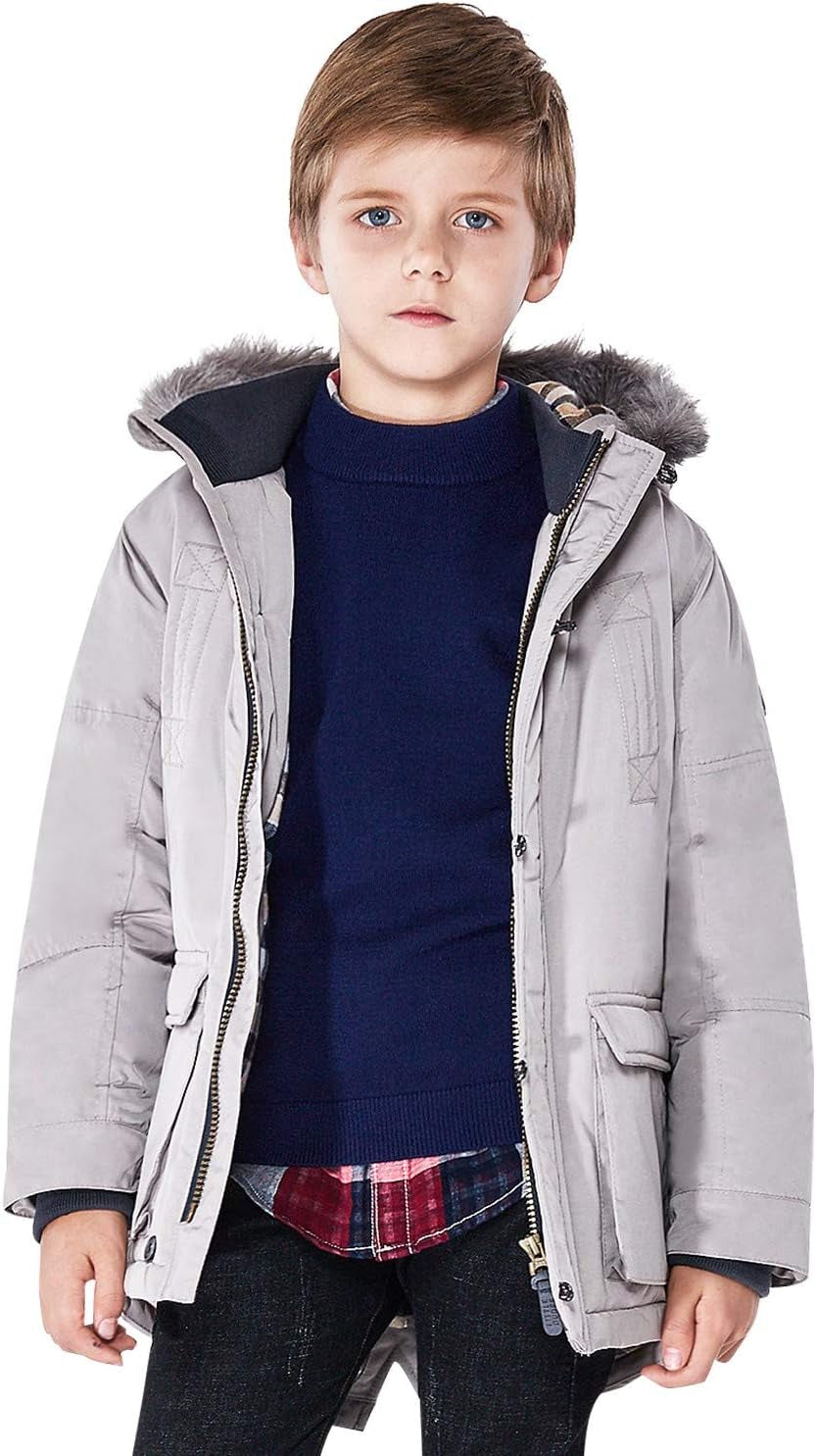 Boys Winter Coats Kids Winter Jacket Warm Thick Heavyweight Tough Long Windproof Outwear with Hood