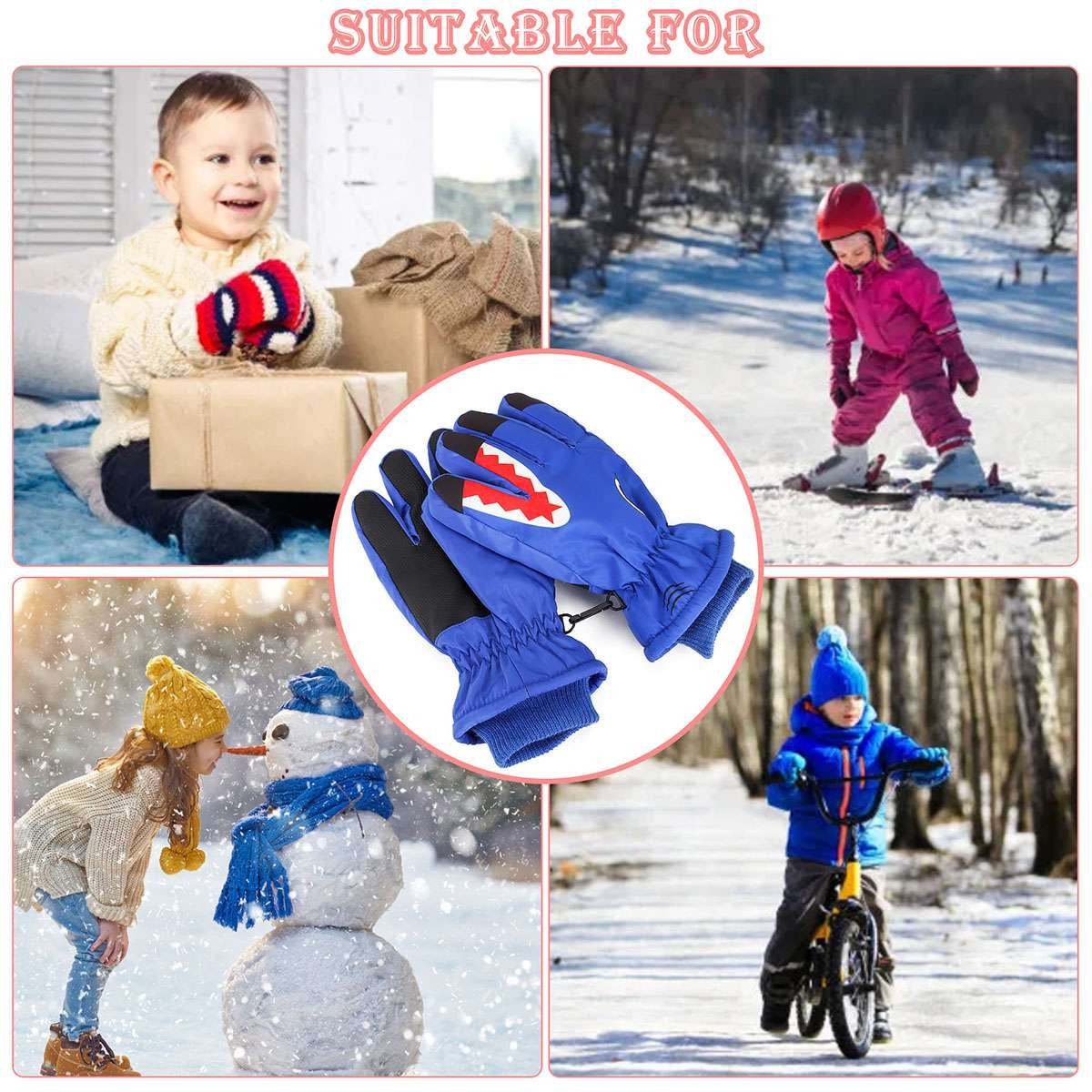 Warm Children Kids Shark Gloves Winter Waterproof Thermal Wind Ski Snow Thermal