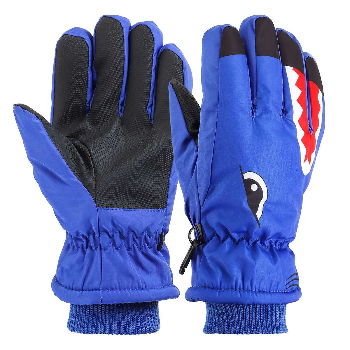 Warm Children Kids Shark Gloves Winter Waterproof Thermal Wind Ski Snow Thermal