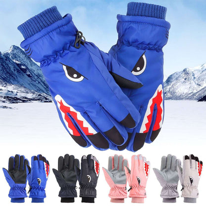 Warm Children Kids Shark Gloves Winter Waterproof Thermal Wind Ski Snow Thermal