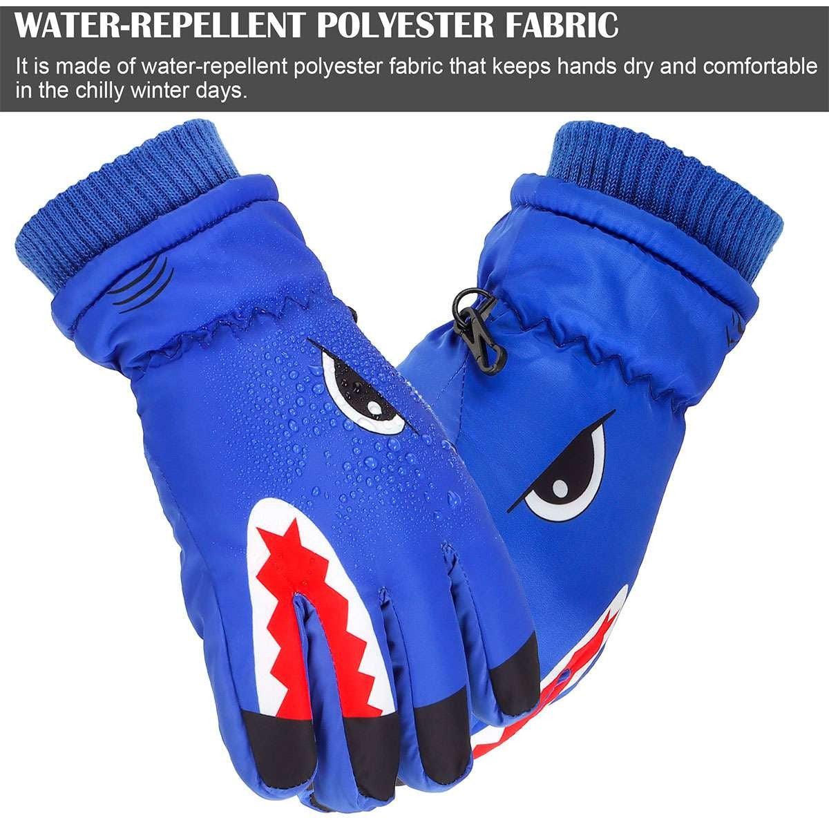 Warm Children Kids Shark Gloves Winter Waterproof Thermal Wind Ski Snow Thermal