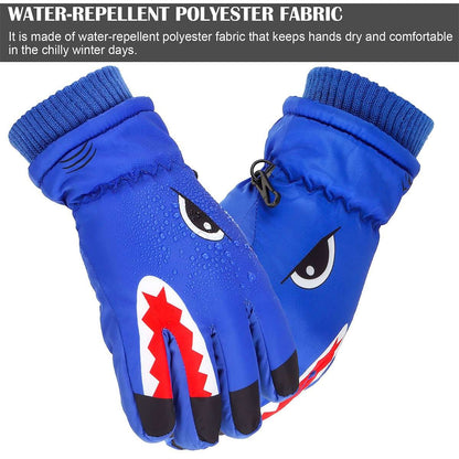 Warm Children Kids Shark Gloves Winter Waterproof Thermal Wind Ski Snow Thermal