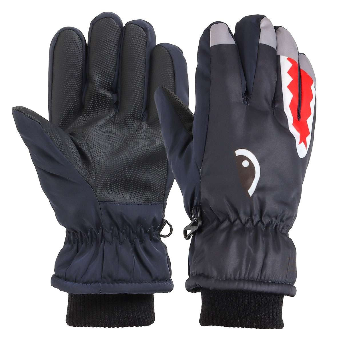 Warm Children Kids Shark Gloves Winter Waterproof Thermal Wind Ski Snow Thermal