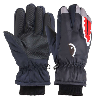 Warm Children Kids Shark Gloves Winter Waterproof Thermal Wind Ski Snow Thermal