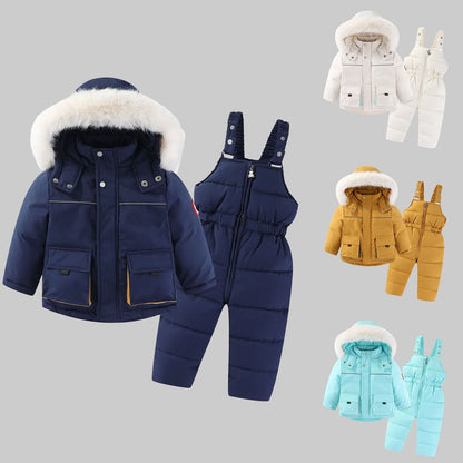 Kids Pant and Shirt Children down Cotton Jackets for Boys and Girls Autumn and Winter Two Pieces for Infant Girl
