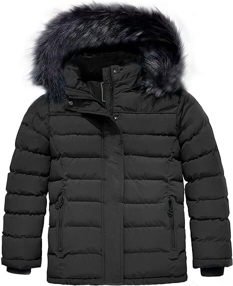 ZSHOW Girls' Puffer Jacket Soft Fleece Lined Warm Winter Coat with Fur Hood