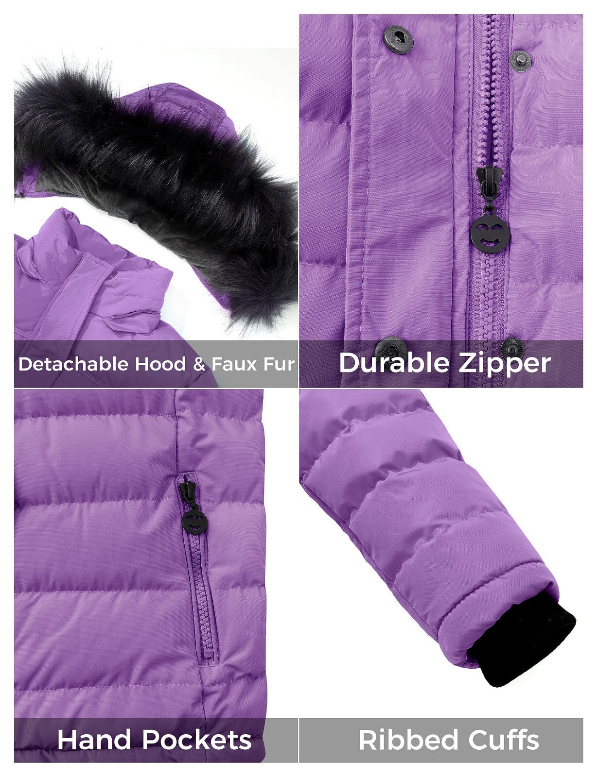 ZSHOW Girls' Puffer Jacket Soft Fleece Lined Warm Winter Coat with Fur Hood