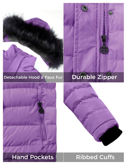 ZSHOW Girls' Puffer Jacket Soft Fleece Lined Warm Winter Coat with Fur Hood