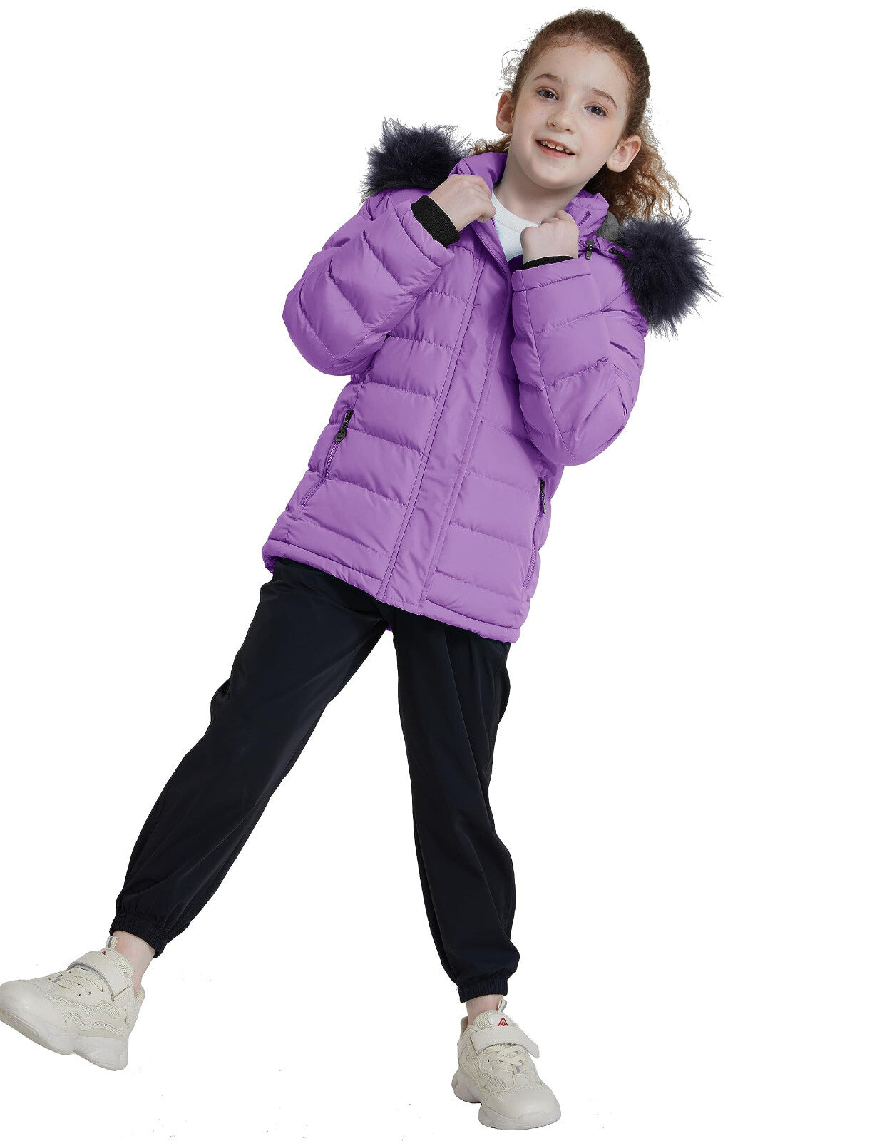ZSHOW Girls' Puffer Jacket Soft Fleece Lined Warm Winter Coat with Fur Hood