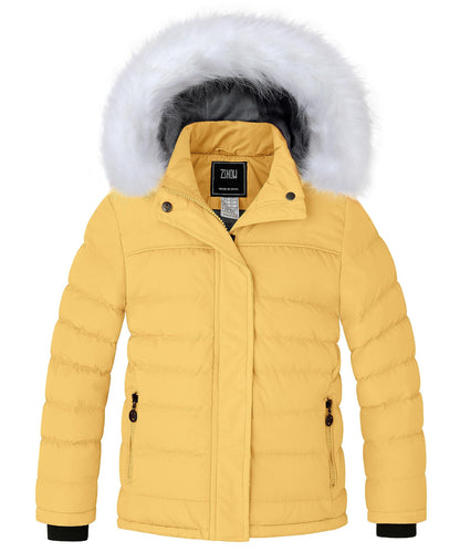 ZSHOW Girls' Puffer Jacket Soft Fleece Lined Warm Winter Coat with Fur Hood