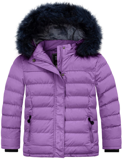 ZSHOW Girls' Puffer Jacket Soft Fleece Lined Warm Winter Coat with Fur Hood