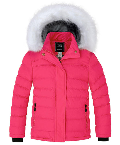 ZSHOW Girls' Puffer Jacket Soft Fleece Lined Warm Winter Coat with Fur Hood