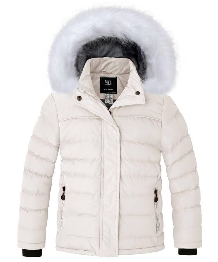 ZSHOW Girls' Puffer Jacket Soft Fleece Lined Warm Winter Coat with Fur Hood