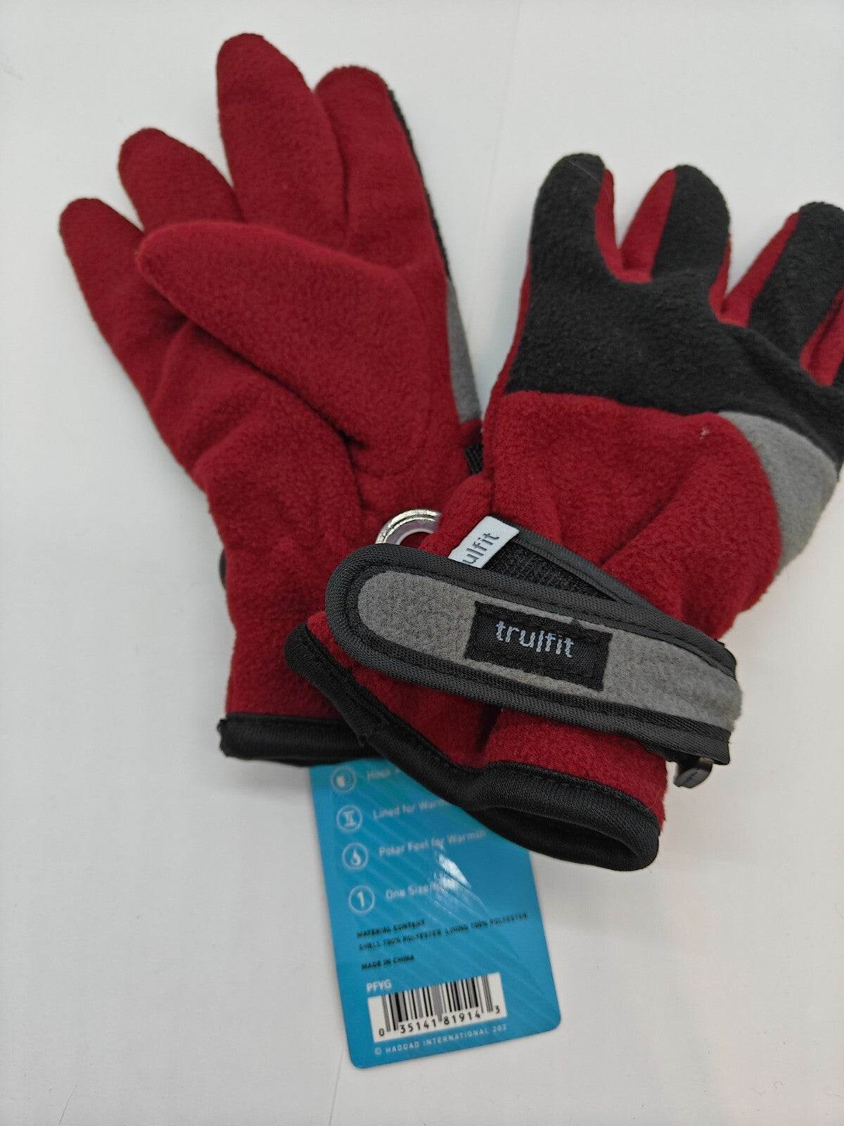 Trufit Youth Boys Gloves - Polar Feel - Wrist Straps - One Size - NWT Brand New