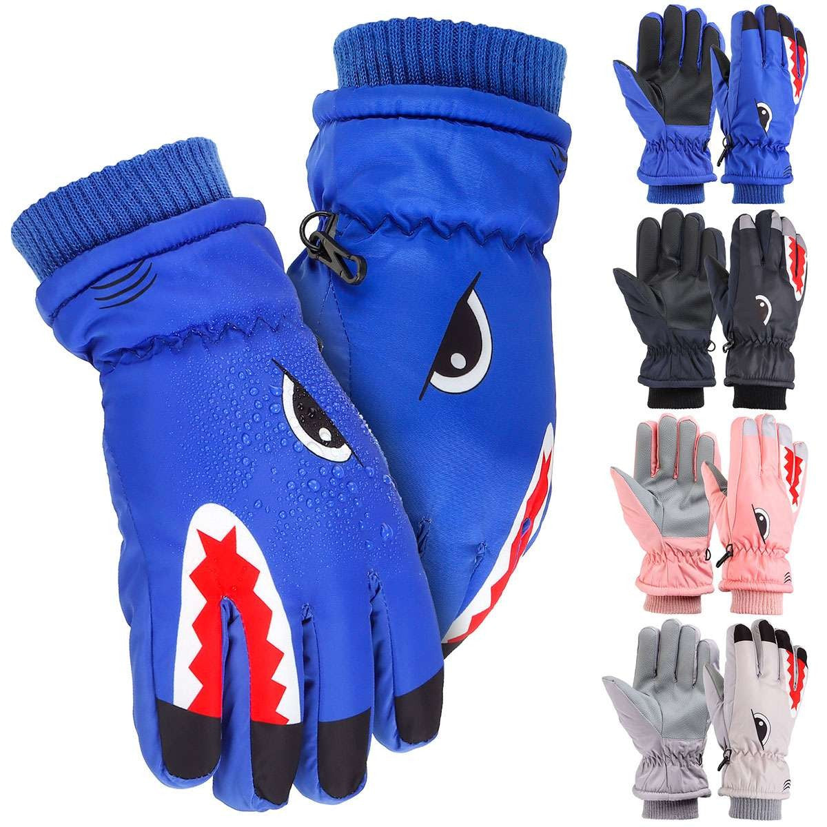Warm Children Kids Shark Gloves Winter Waterproof Thermal Wind Ski Snow Thermal