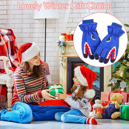 Warm Children Kids Shark Gloves Winter Waterproof Thermal Wind Ski Snow Thermal