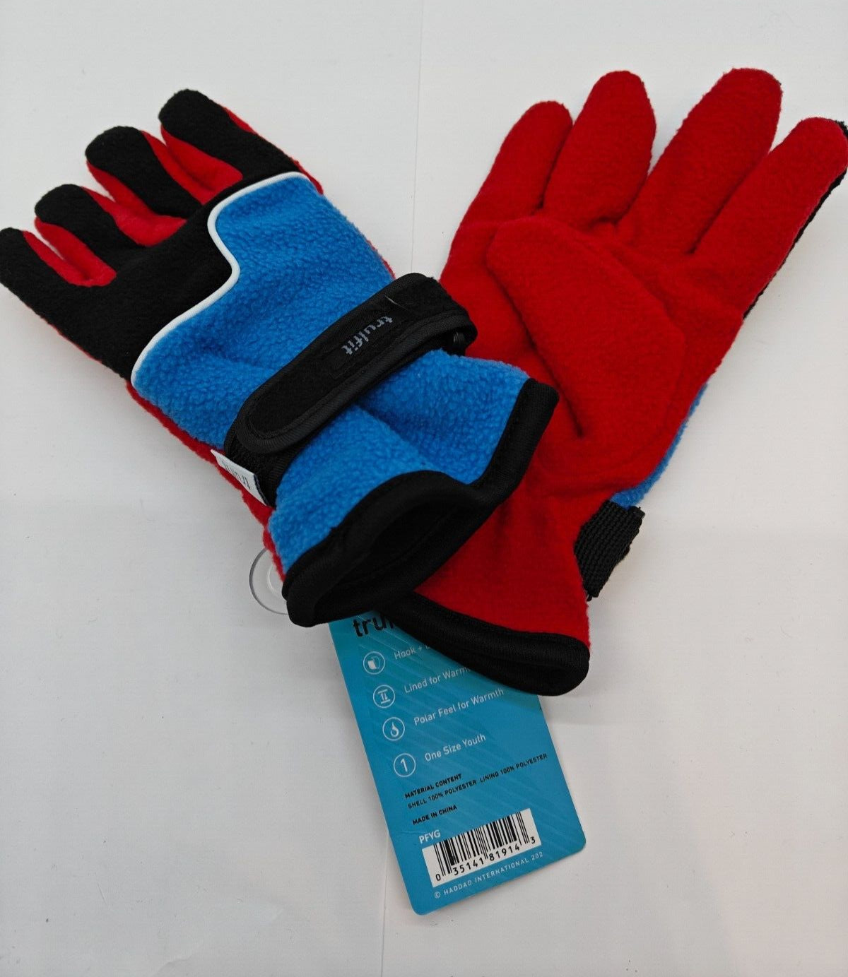 Trufit Youth Boys Gloves - Polar Feel - Wrist Straps - One Size - NWT Brand New