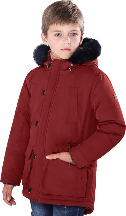 Boys Winter Coats Kids Winter Jacket Warm Thick Heavyweight Tough Long Windproof Outwear with Hood