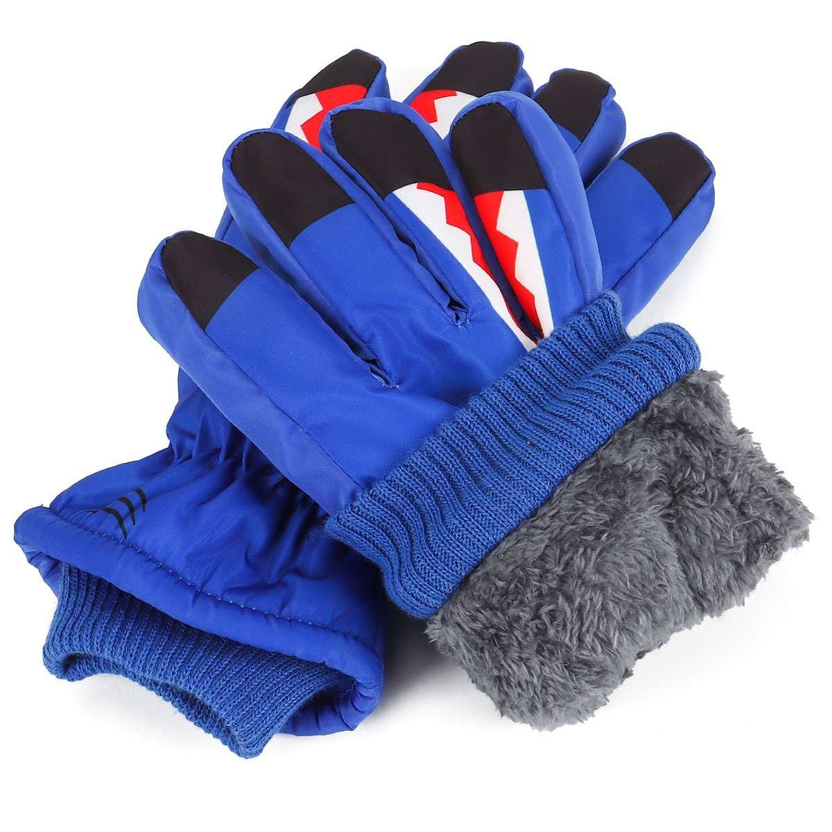 Warm Children Kids Shark Gloves Winter Waterproof Thermal Wind Ski Snow Thermal