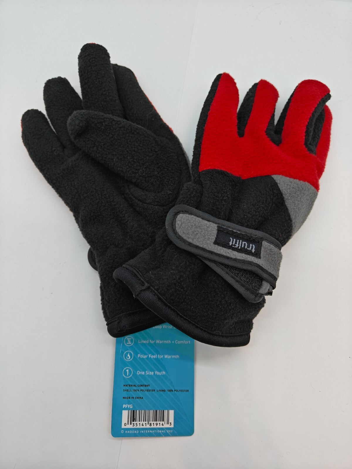Trufit Youth Boys Gloves - Polar Feel - Wrist Straps - One Size - NWT Brand New